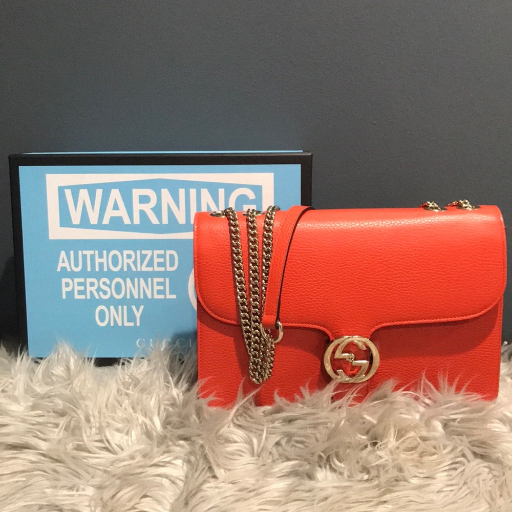 Gucci Orange Shoulder Bag with Gold Chain